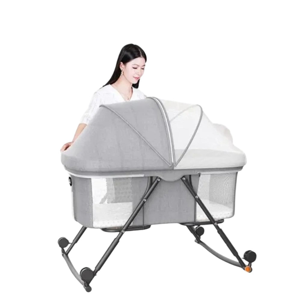 Cuna Corral Vela Mecedora con Capota y Ruedas