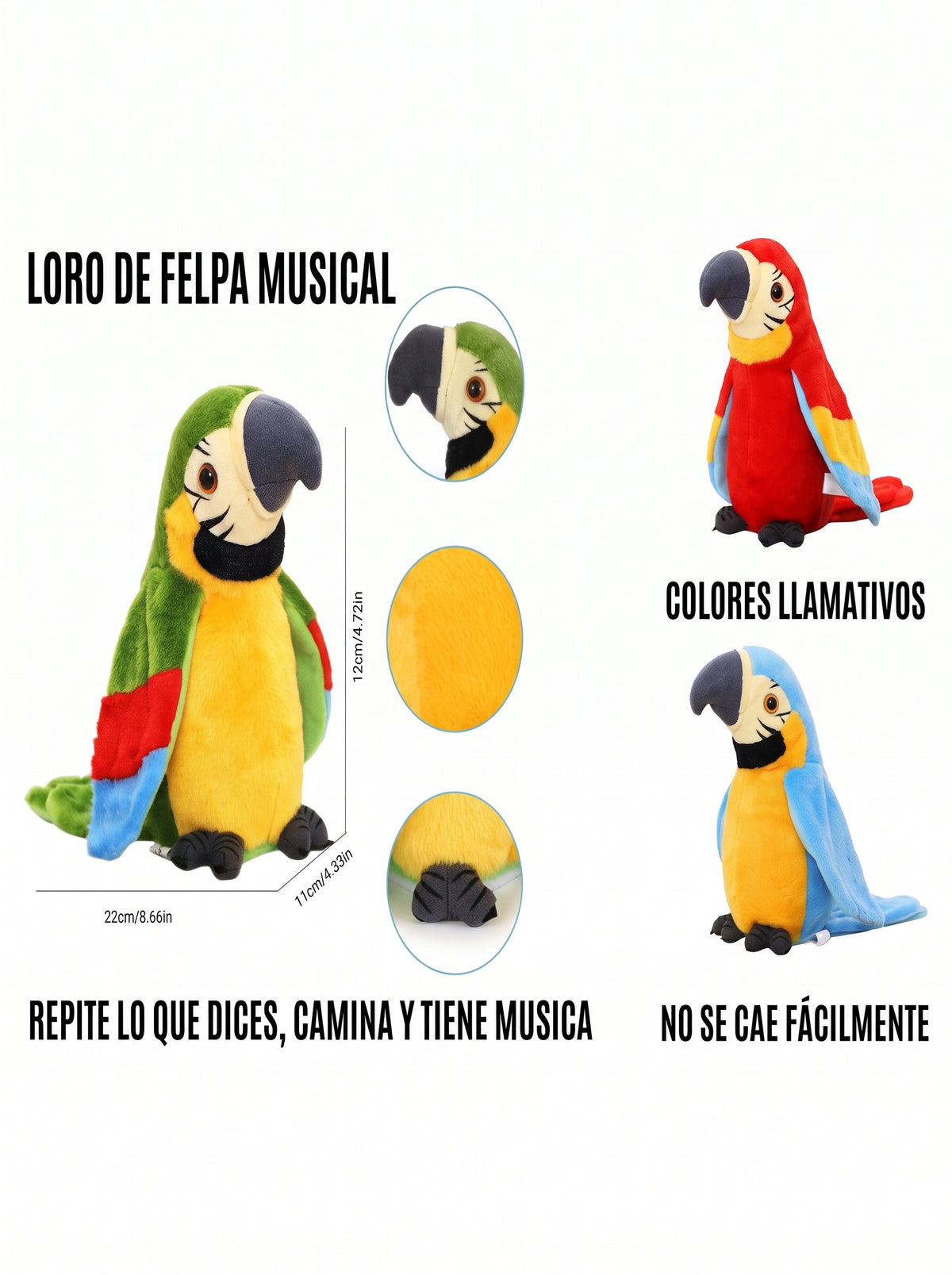 LORO MUSICAL DE FELPA INTERACTIVO/ repite palabras y camina