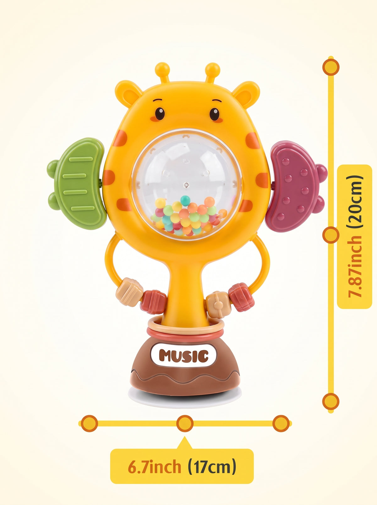 DIDACTICO SONAJERO JIRAFA CON VENTOSA / Ruleta sonajero sensorial montessori
