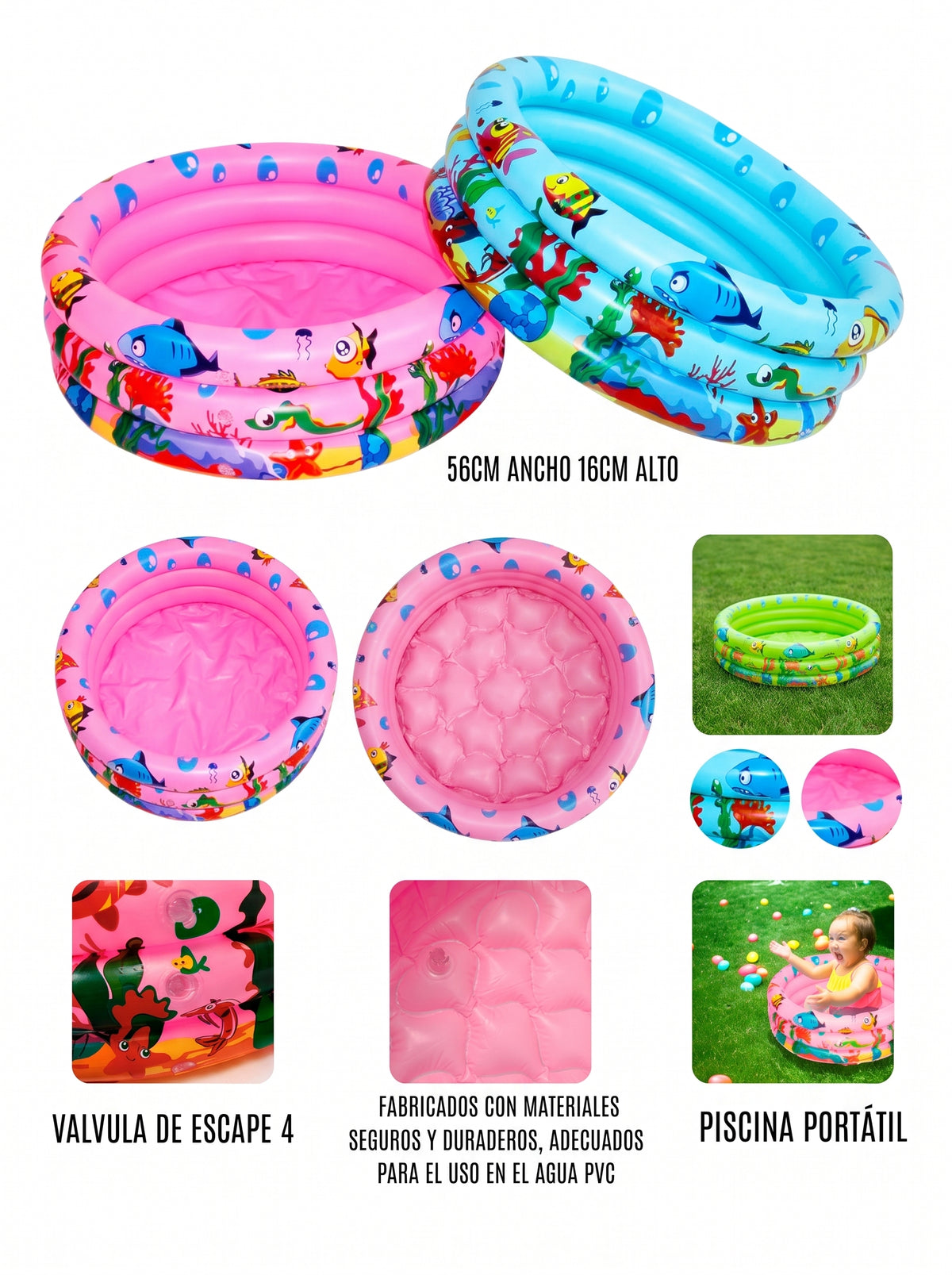 PISCINA INFLABLE PARA BEBÉCON BASE ACOLCHADA/ diversión y comodidad