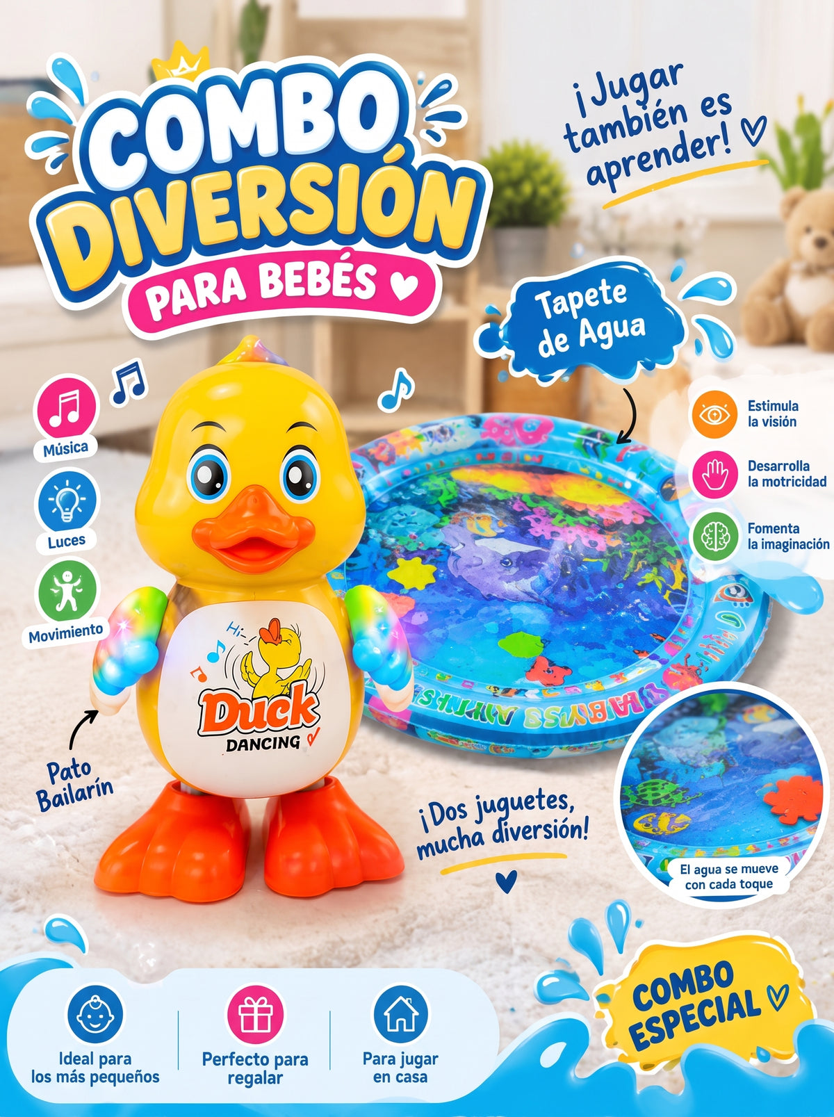 COMBO PATITO JUAN+TAPETE DE AGUA/ diversión y estimulación para bebés
