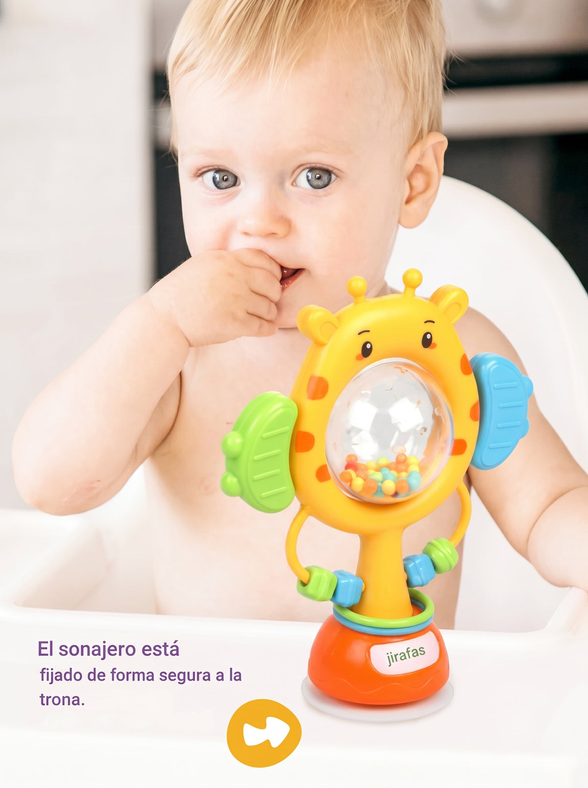 DIDACTICO SONAJERO JIRAFA CON VENTOSA / Ruleta sonajero sensorial montessori