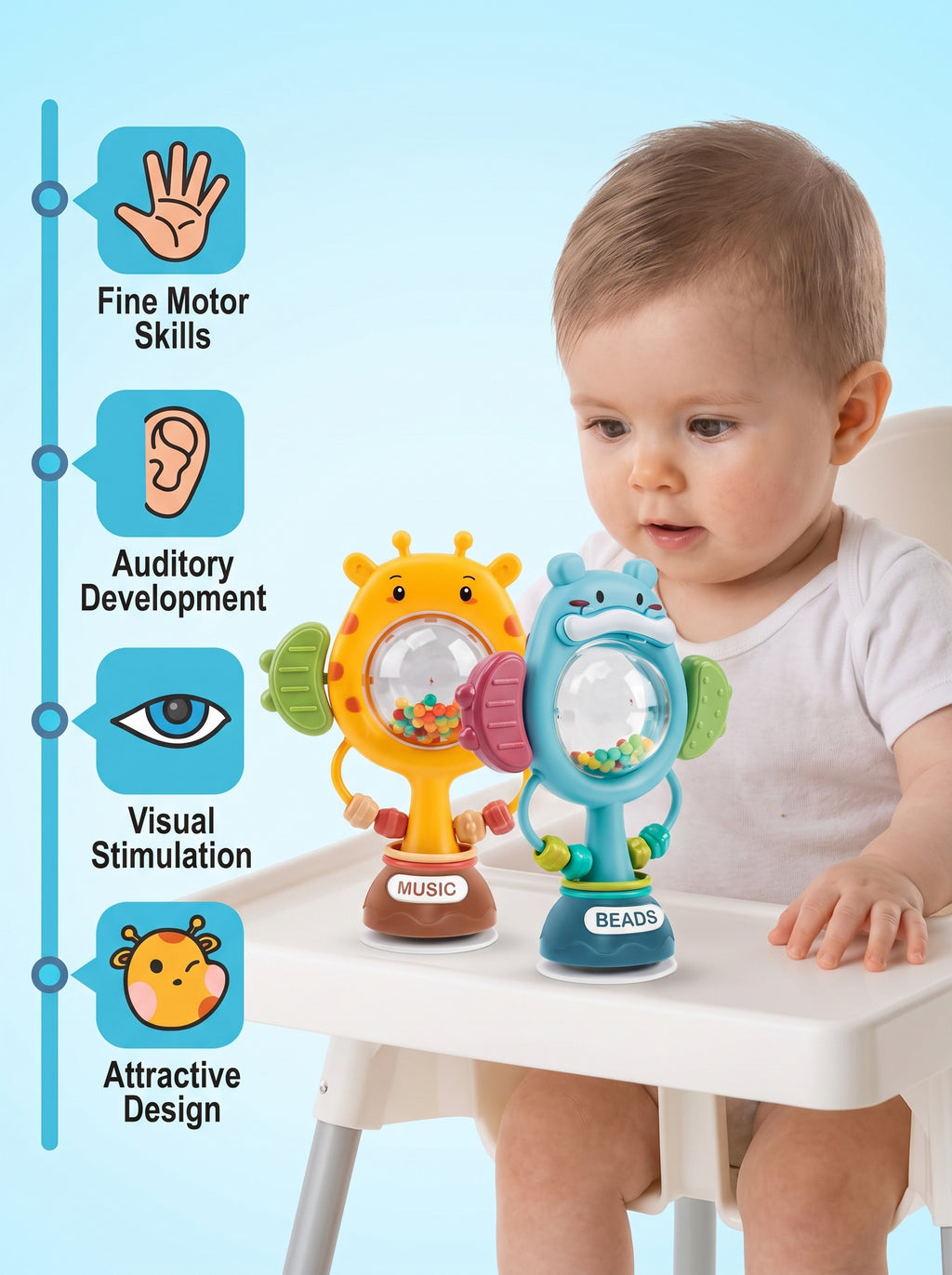 DIDACTICO SONAJERO JIRAFA CON VENTOSA / Ruleta sonajero sensorial montessori