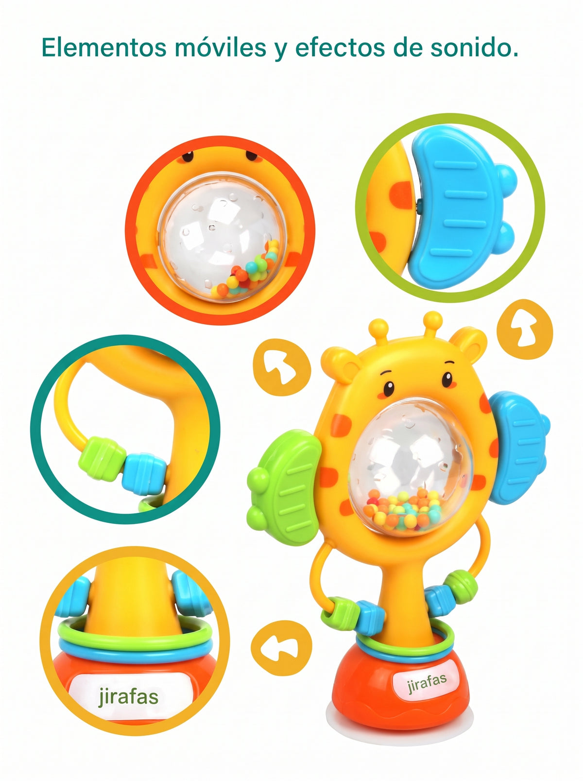 DIDACTICO SONAJERO JIRAFA CON VENTOSA / Ruleta sonajero sensorial montessori
