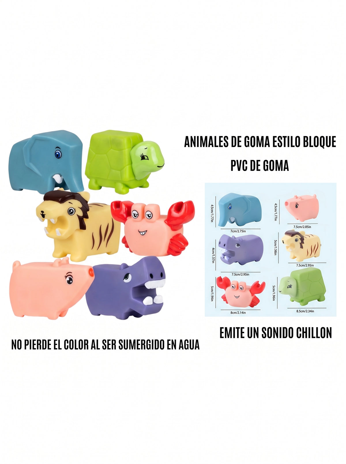 SET DE 6 ANIMALES DE GOMA PARA BEBÉ / juguetes de baño sensoriales